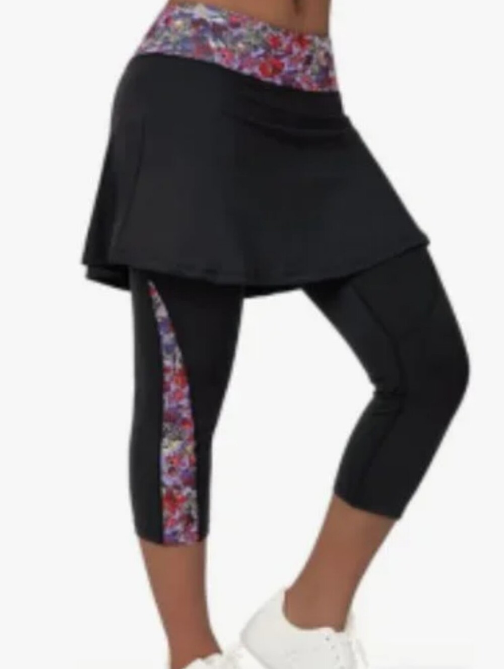 Vivo Black Skirted Capris with Purple & Red Floral Waistband And Leg. Sz XL